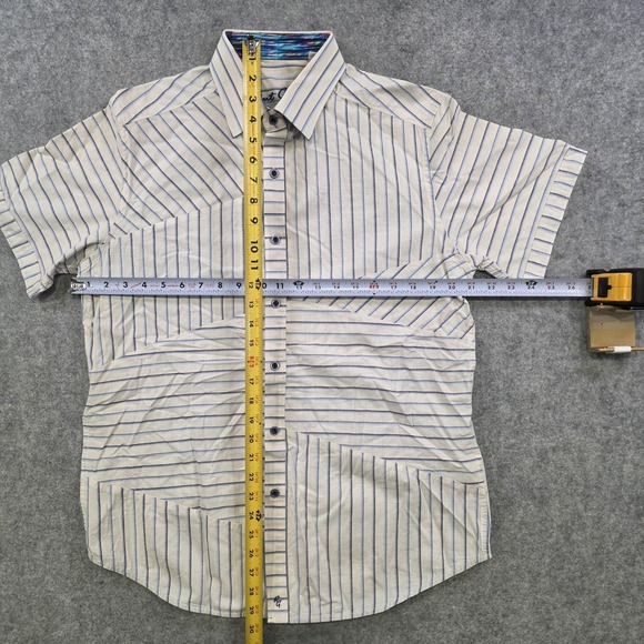 Robert Graham Shirt Mens Medium White Blue Striped Short Sleeve Button Up Cotton - Picture 8 of 15